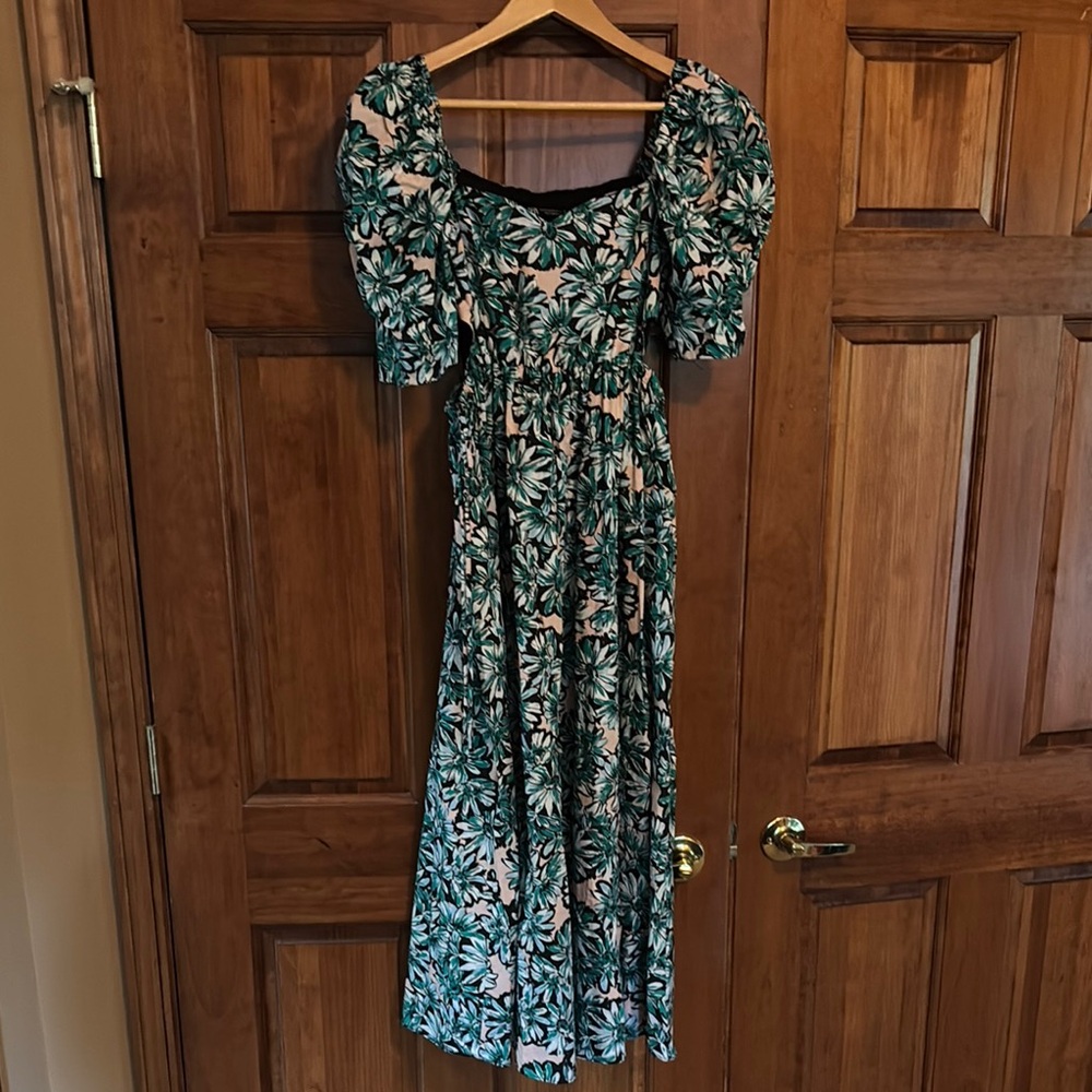 Zara Green Puff Sleeve Square Neck Sundress
